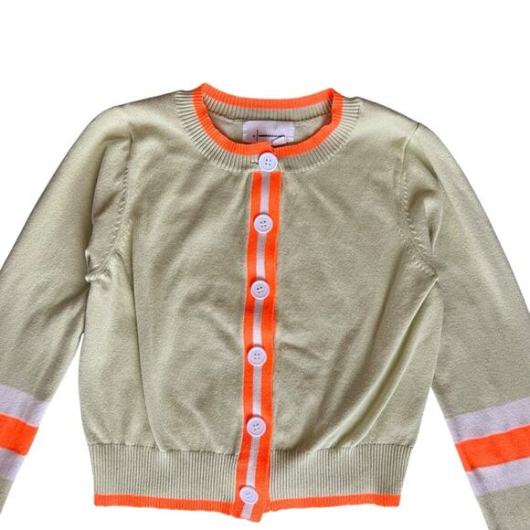 By Anthropologie Women’s Sporty Cardigan Sweater Light Green Neon Orange Stripe - Picture 4 of 13